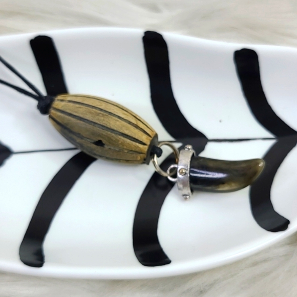 Necklace Pendant Wood Horn Black Tan Vegan Unisex Gift Handmade Surfer Travel
